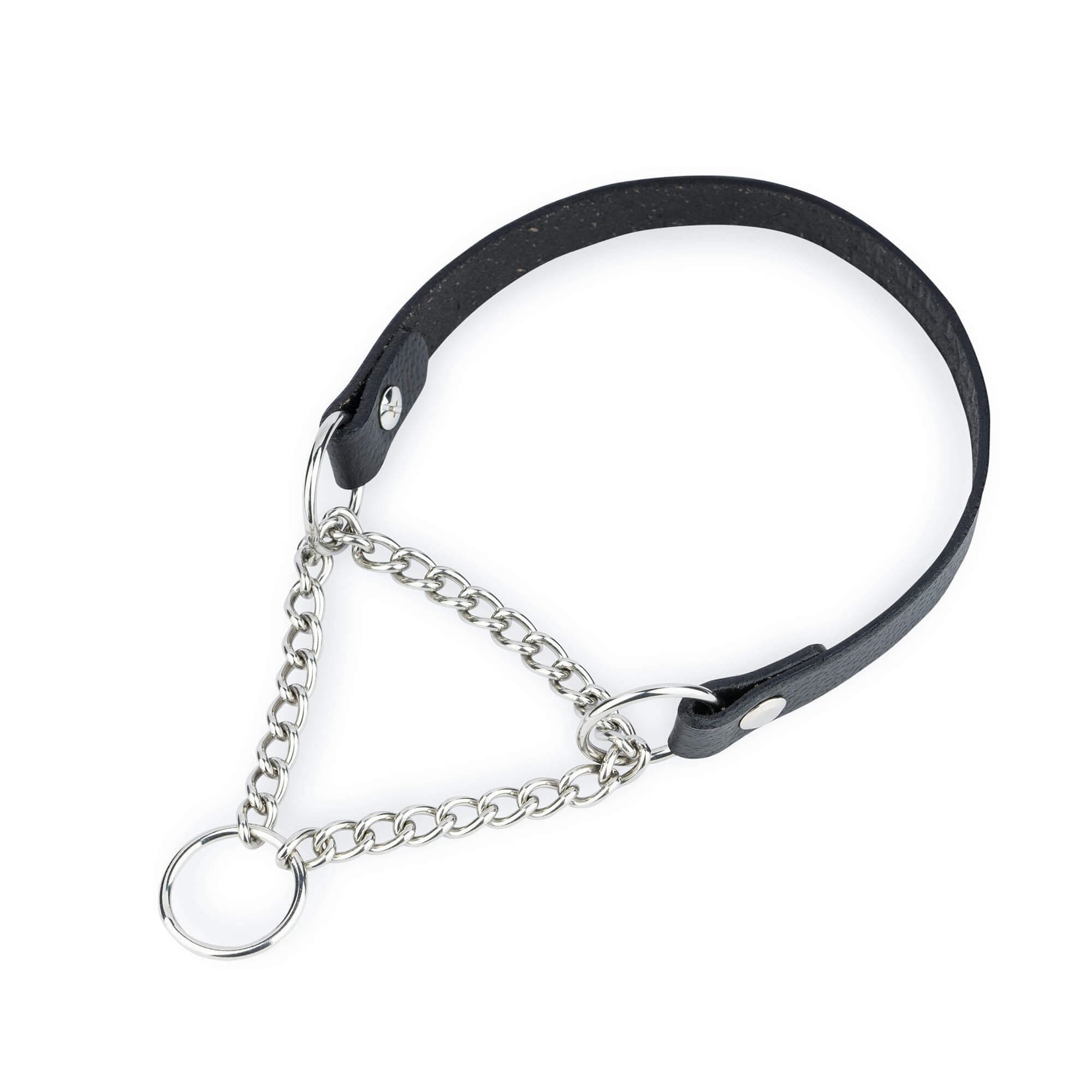 Collare Martingale per Cani - Collare Per Cani Nero - Collare per Cani Martingale - Vera Pelle - Collare per Cani a Catena Argento - Collare per Cani