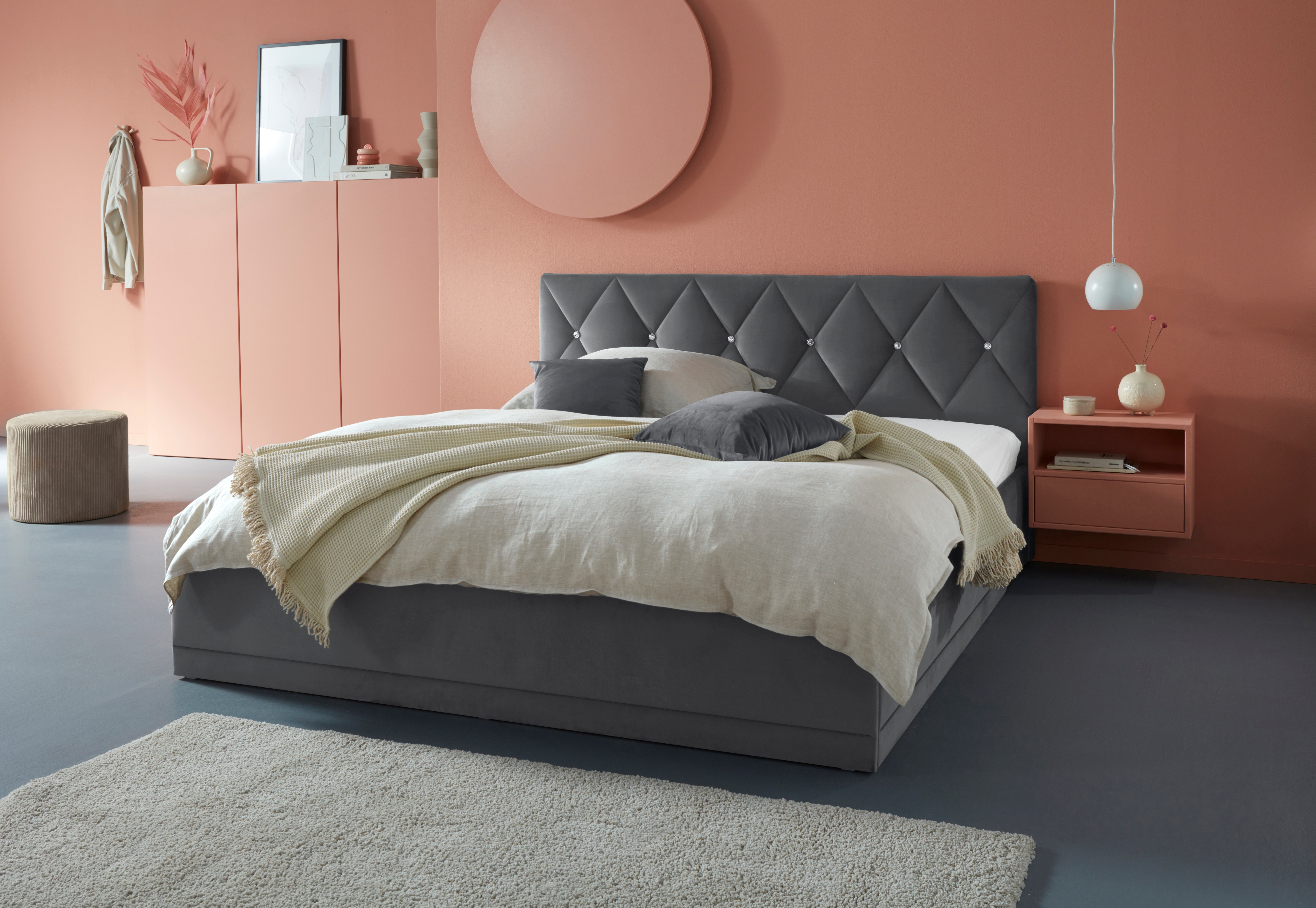 Polsterbett "Adamas", grau (anthrazit), L:210cm, Bezug: 100% Polyester, Polsterung: Polsterwatte, Material Gestell: gepolsterter Holzwerkstoff, WESTFALIA SCHLAFKOMFORT, Betten, auch mit Bettkasten, Knopfheftung mit Strasssteinen Image