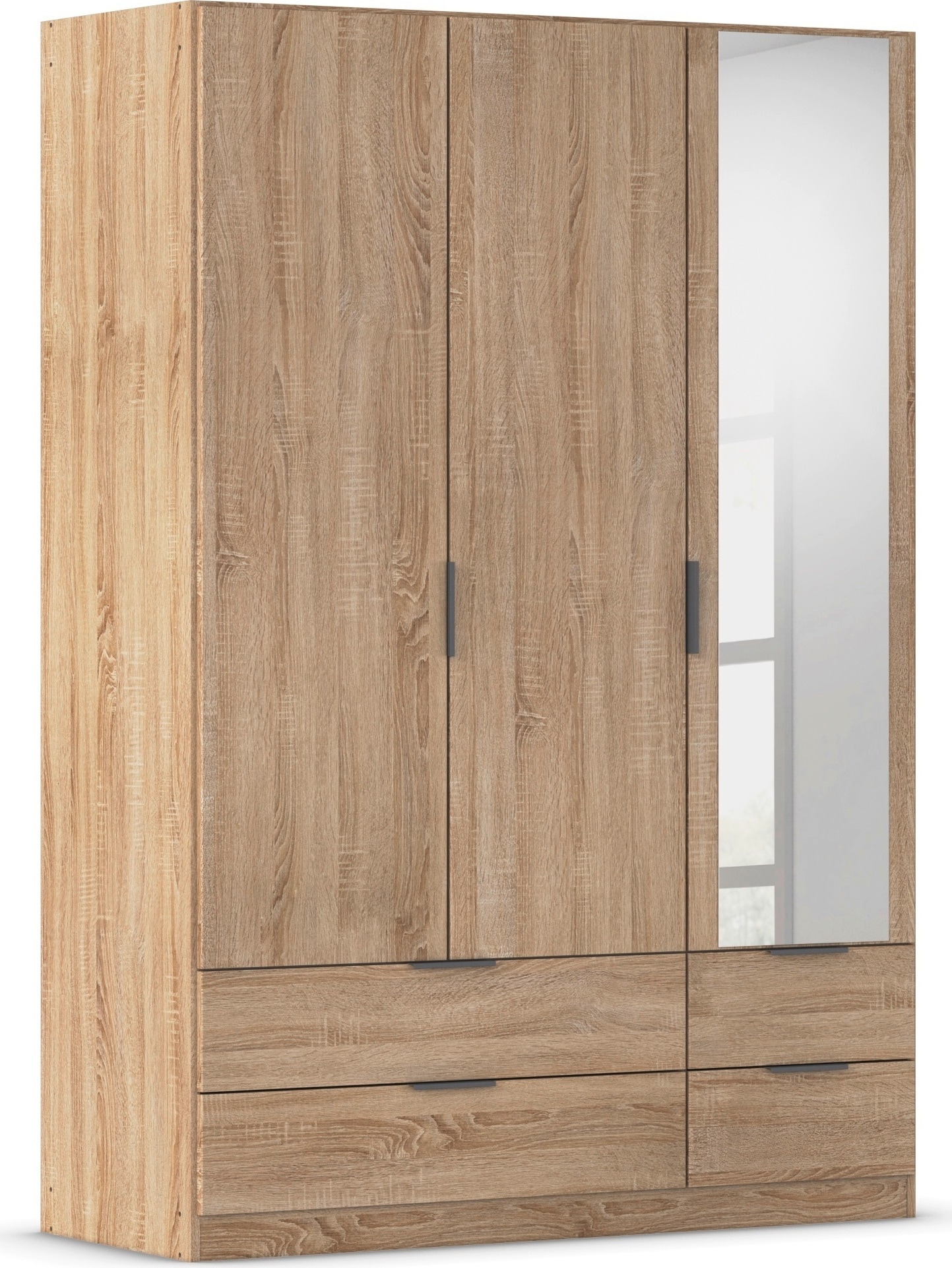 Kleiderschrank RAUCH "Drehtürenschrank Schrank Garderobe Ankleide Schlafzimmer LAGOA", eiche sonoma, B:136cm H:197cm T:54cm, Holzwerkstoff, Schränke, geräumige Schubladen, 3 Breiten, optional mit Aufsatz MADE IN GERMANY Image