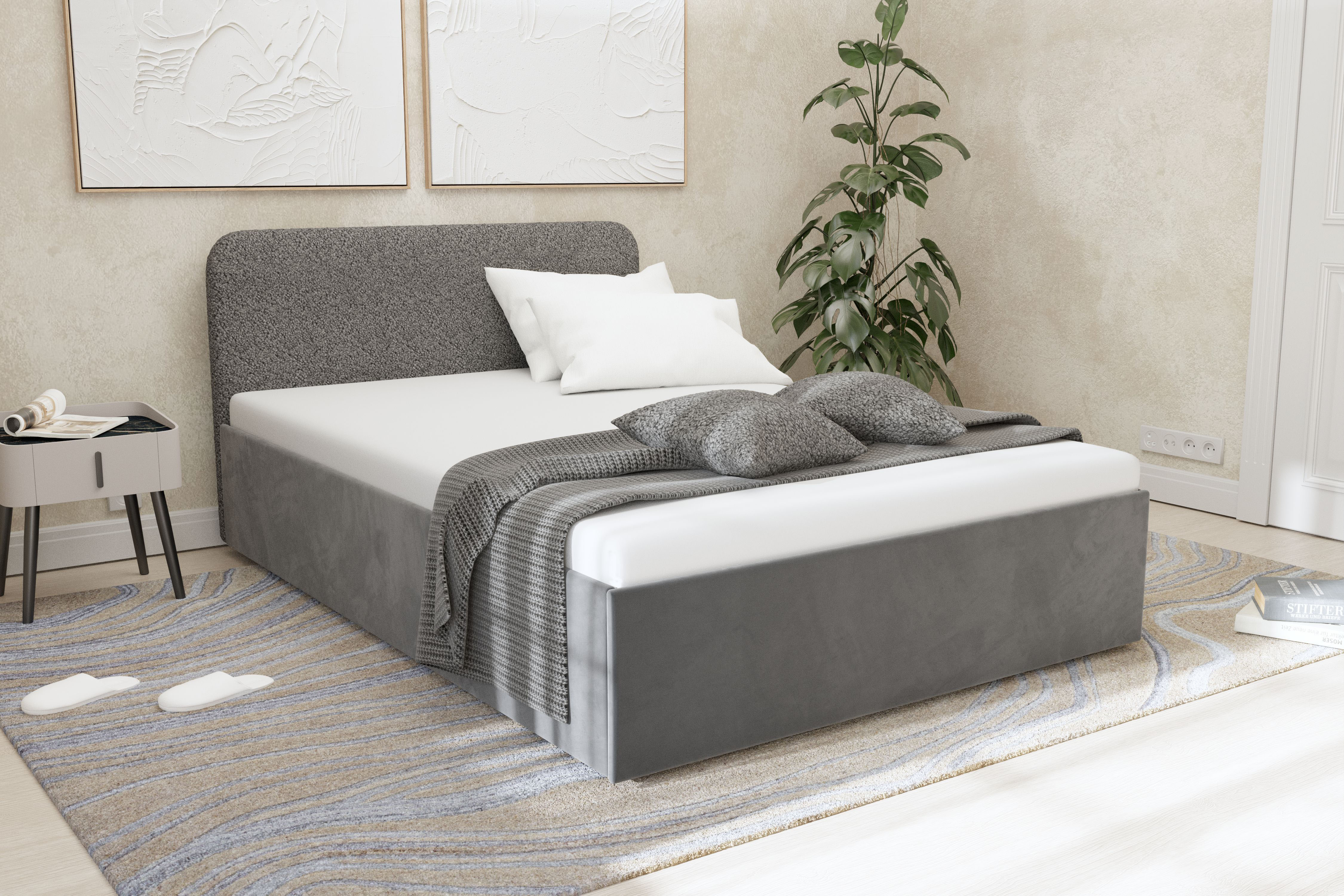 Polsterbett "Shawn", grau (silbergrau), L:210cm, Bezug Kopfteil: Teddy-Stoff: 100% Polyester, Bezug Bettgestell: Microvelours 100% Polyester, Polsterung: Polsterwatte, Material Gestell: gepolsterter Holzwerkstoff, WESTFALIA SCHLAFKOMFORT, Betten,... Image