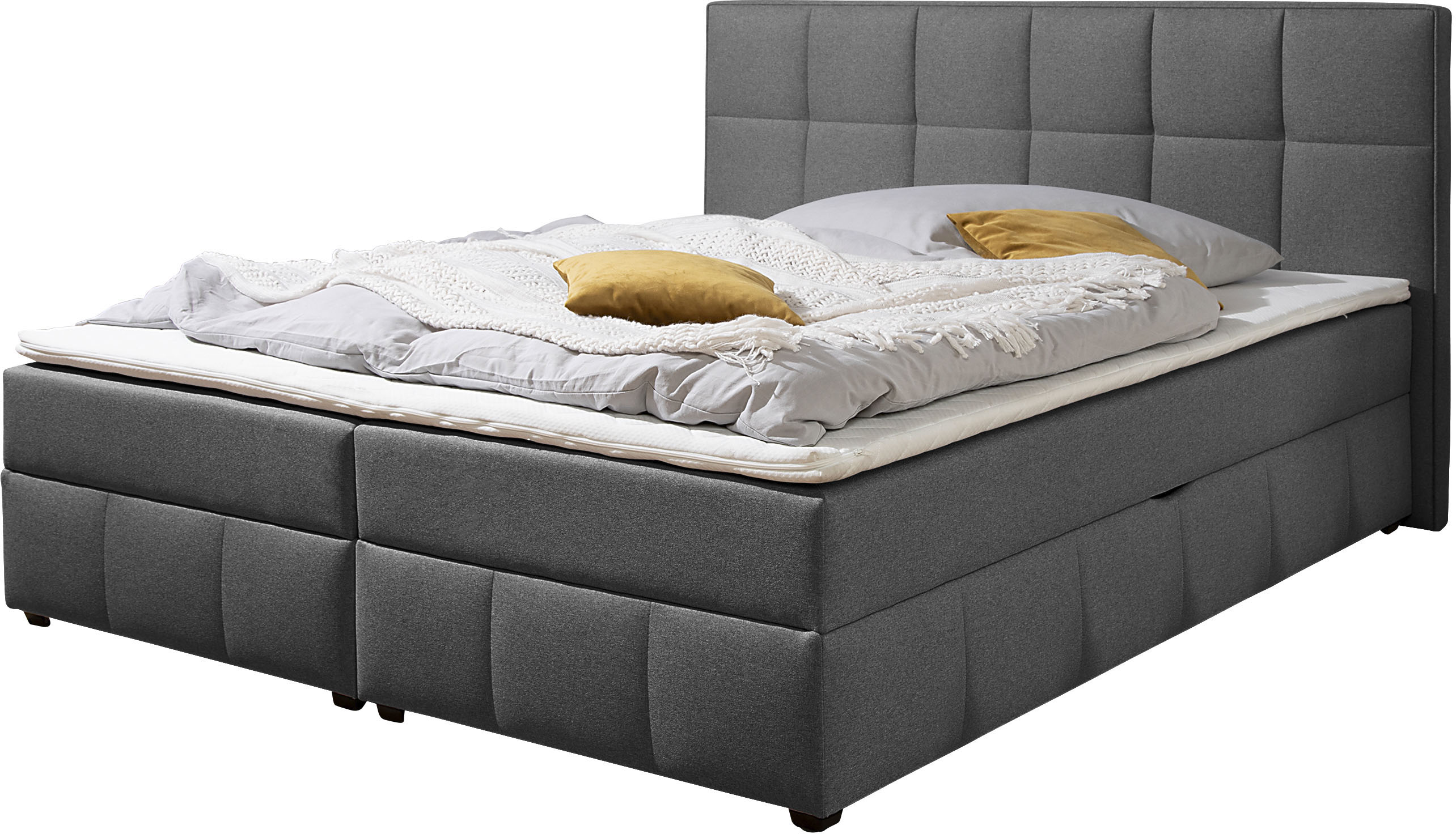 Boxbett HOME AFFAIRE, anthrazit, B:172cm L:210cm, Komplettbetten, Boxbett mit Bettkasten, inkl. Topper Image