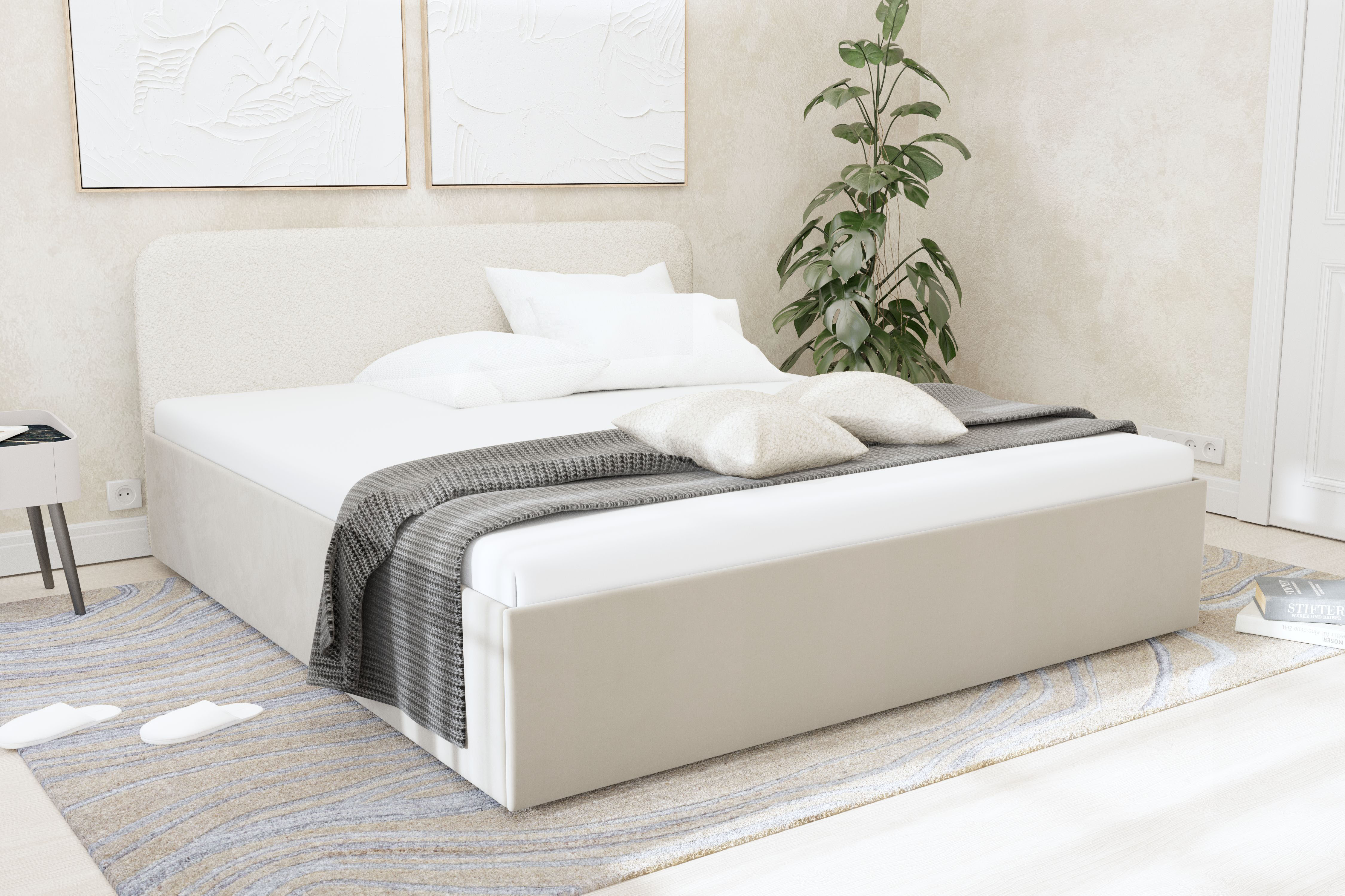 Polsterbett "Shawn", weiß (wollweiß), L:210cm, Bezug Kopfteil: Teddy-Stoff: 100% Polyester, Bezug Bettgestell: Microvelours 100% Polyester, Polsterung: Polsterwatte, Material Gestell: gepolsterter Holzwerkstoff, WESTFALIA SCHLAFKOMFORT, Betten,... Image