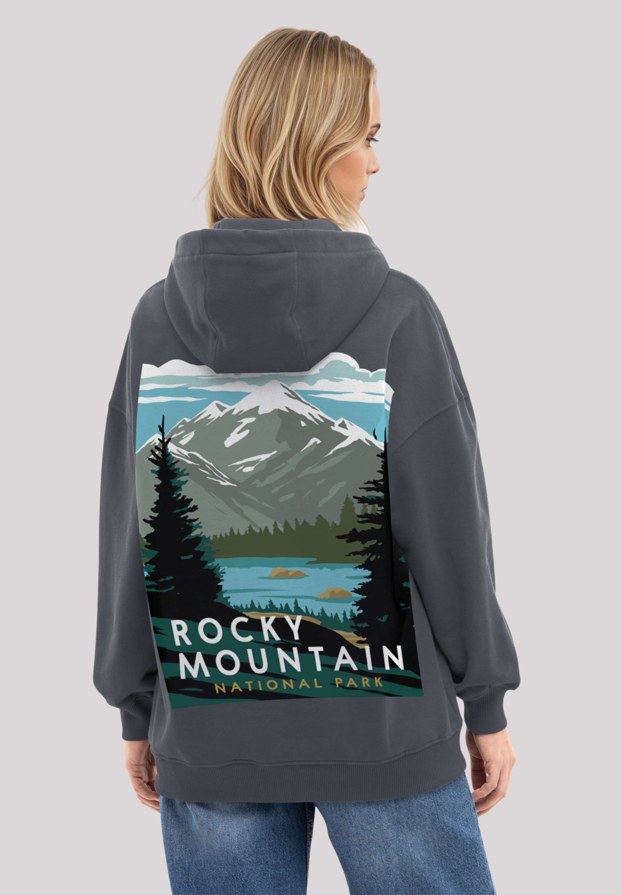 Kapuzenpullover F4NT4STIC "US National Parks Rocky Mountain National Park", Damen, Gr. S, off schwarz, Obermaterial: 80% Baumwolle, 20% Polyester, oversize, Pullover Kapuzenpullover, Premium Qualität