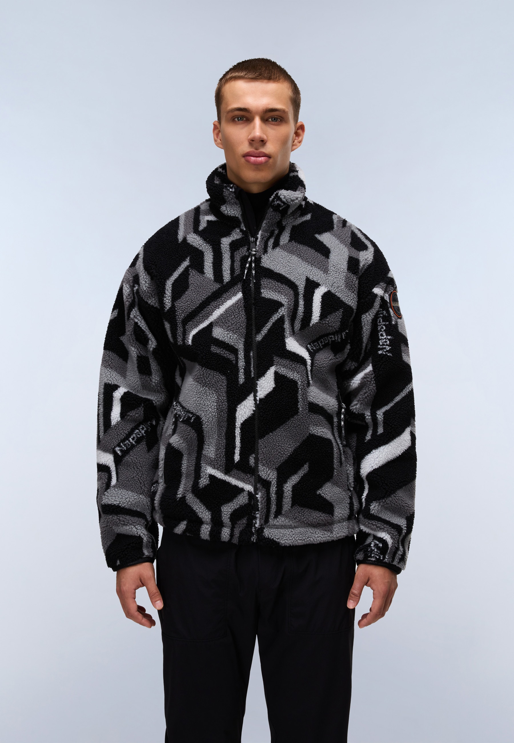 Fleecepullover NAPAPIJRI "T-FIEMME", Herren, Gr. M, grau gemust, Obermaterial: 100% Polyester, normal, Rundhals, Bündchen, Sweatshirts Fleecepullover