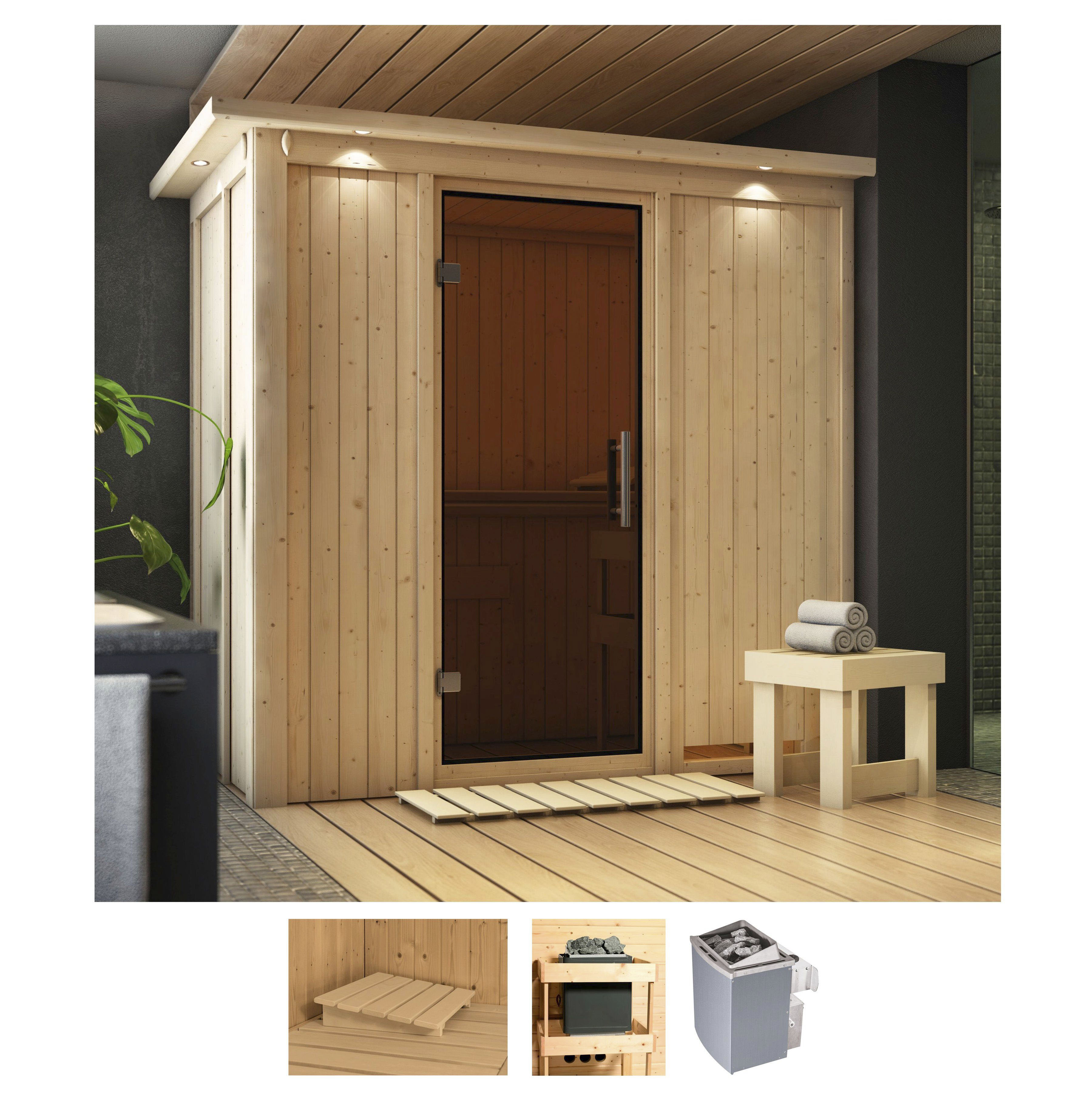 Sauna KARIBU "Vada", beige (naturbelassen), Saunaofen, integrierte Steuerung, 9 kW, Saunen, 9 KW-Ofen mit integrierter Steuerung Image
