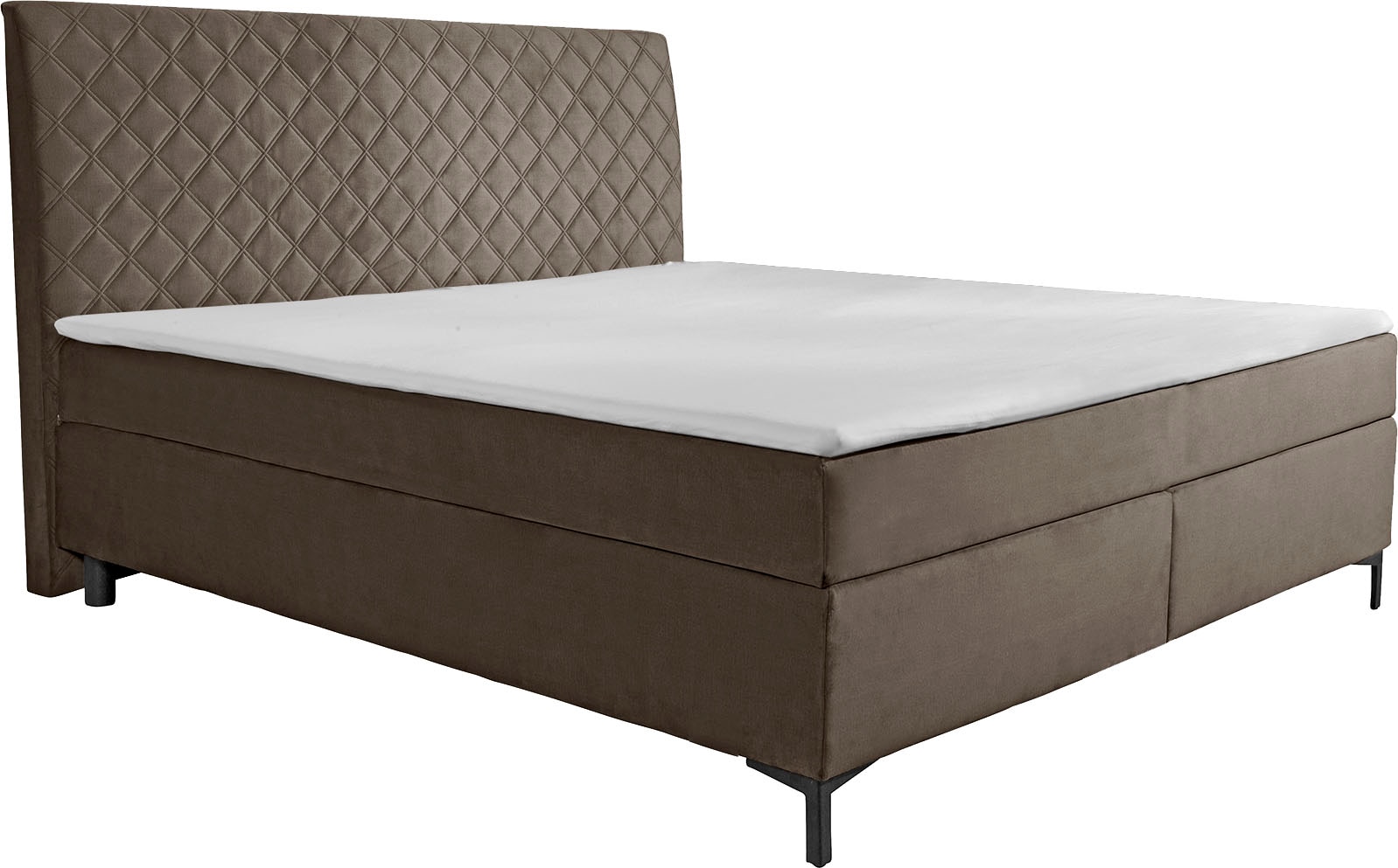Boxspringbett ALINA "Petro", braun (braungrau dmo, dmk 159), B:182cm L:215cm, Samt DMO (100% Polyester);Samt DMK (100% Polyester), Komplettbetten, Boxspringbett, inklusive Matratze und Topper, in diversen Ausführungen Image