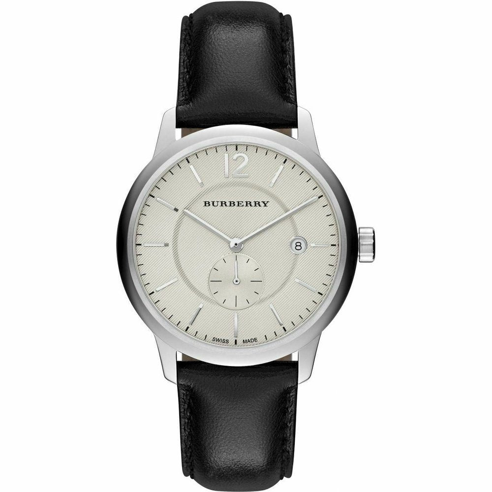 Burberry BU10000 Klassische Runde Beige Zifferblatt Schwarzes Leder Herrenuhr Image