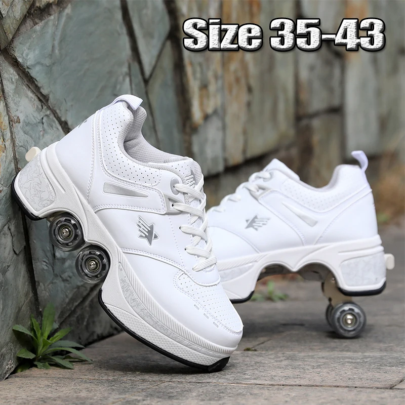 Junge Mädchen Vier Räder Skate Schuhe Roller Frauen Männer Inline Skates Walking Casual Sport Turnschuhe Kinder Verformung Rollschuhe