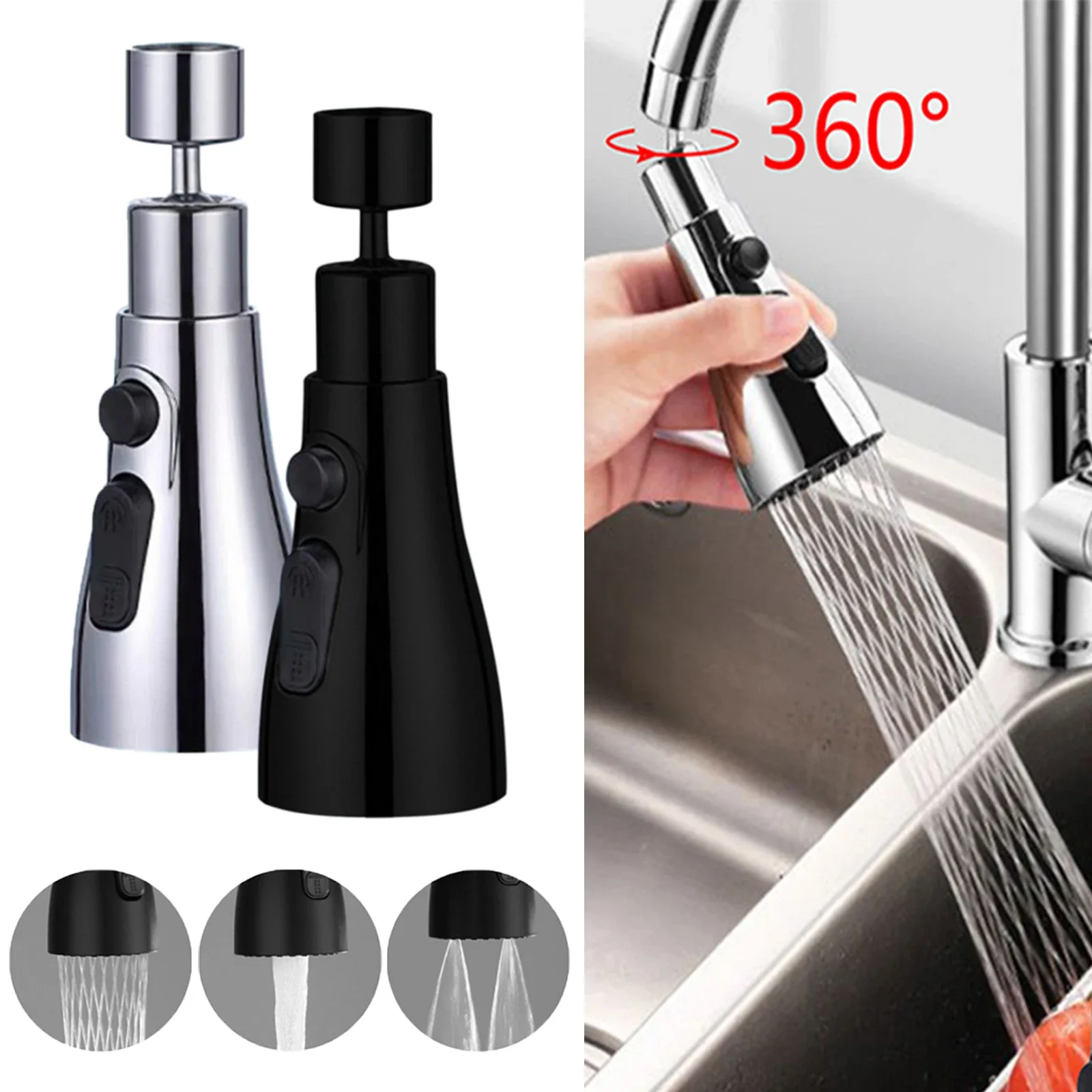Rallonge de robinet de cuisine universelle 360 ° Robinet de cuisine extractible rotatif, multi-mode, rehausseur de rinçage puissant, accessoires de cuisine