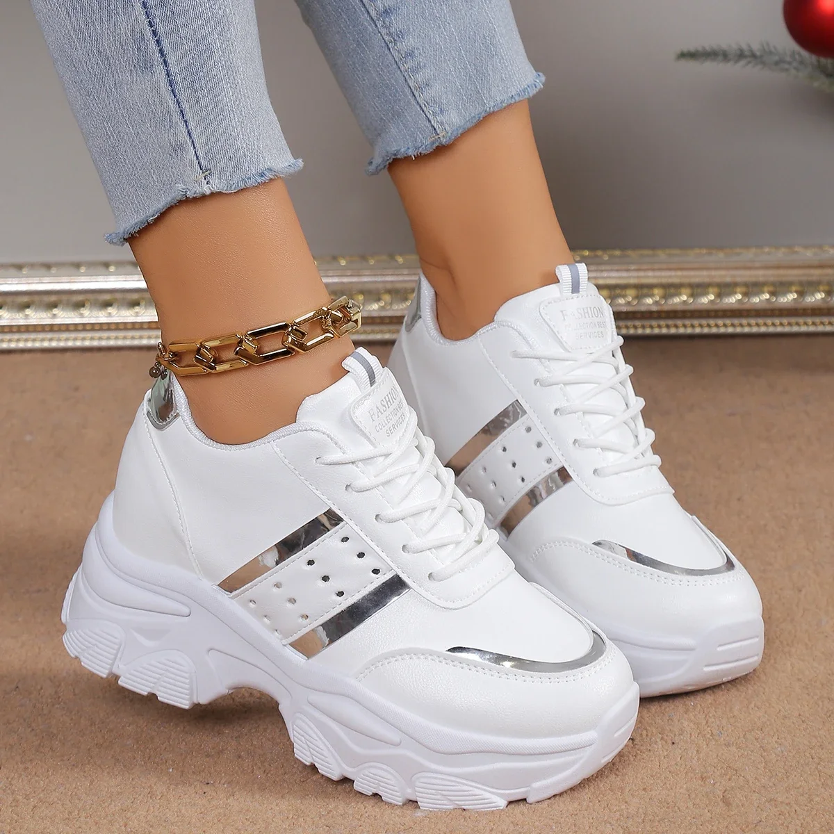 2025 mode Neue Große-größe Sexy Wanderschuhe Frühling Herbst Runde Kappe Bequeme Spitze-up Dicken sohlen Casual turnschuhe für Frauen