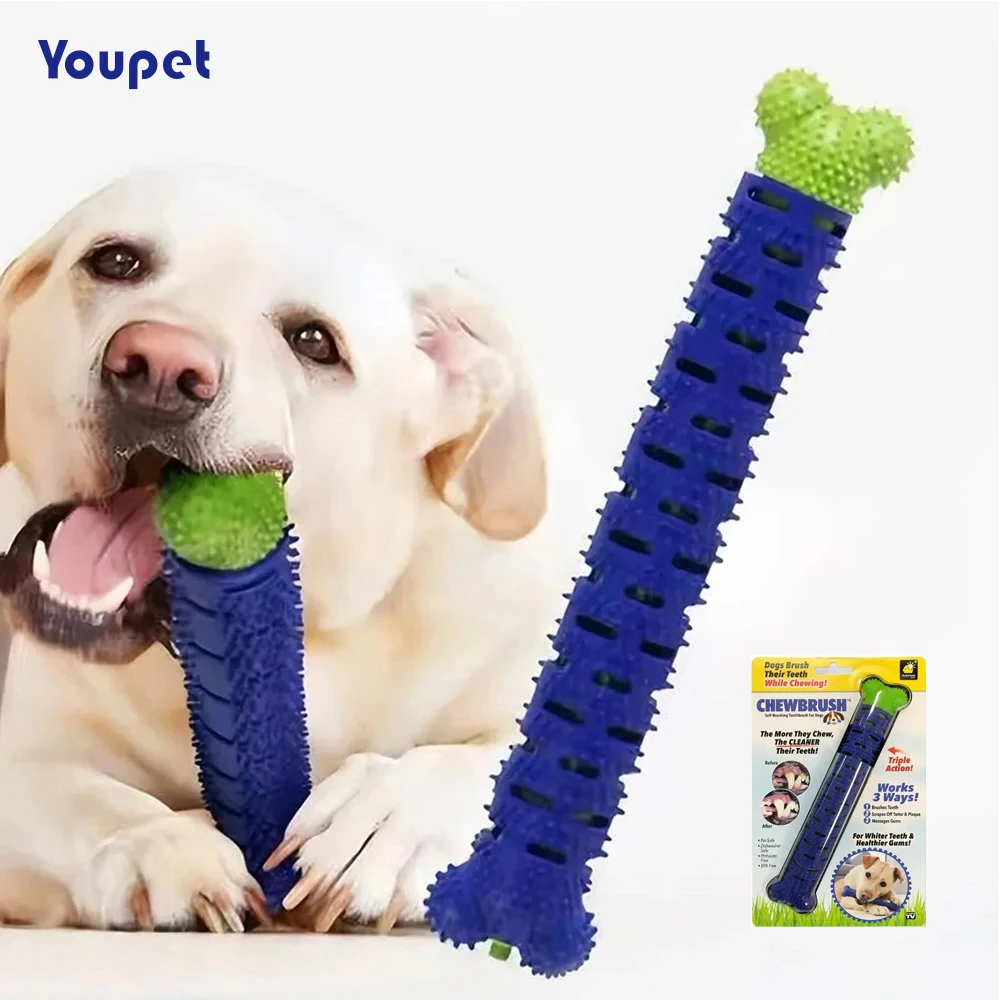 Hund Zähneknirschen Stick Lebensmittelqualität Reinigung Massagegerät Gummi Zahnbürste Kauspielzeug Zahnreinigung Haustier mit leichter Bisskraft Image