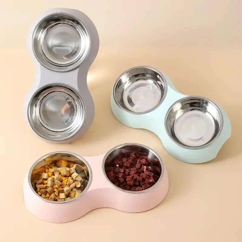 Double bol de nourriture pour animaux de compagnie, verres en acier inoxydable, nourriture pour animaux de compagnie, nourriture pour chien, chiot, fournitures d'alimentation pour chaton, accessoires