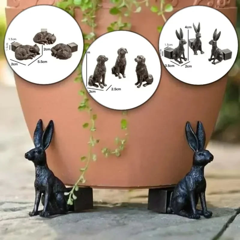 3Pcs Blumentopf Füße Stehen Tier Form Katze Hund Kaninchen Blumentöpfe Steigleitungen Pad Outdoor Garten Harz Topf Fuß anlage Bonsai Halter Image