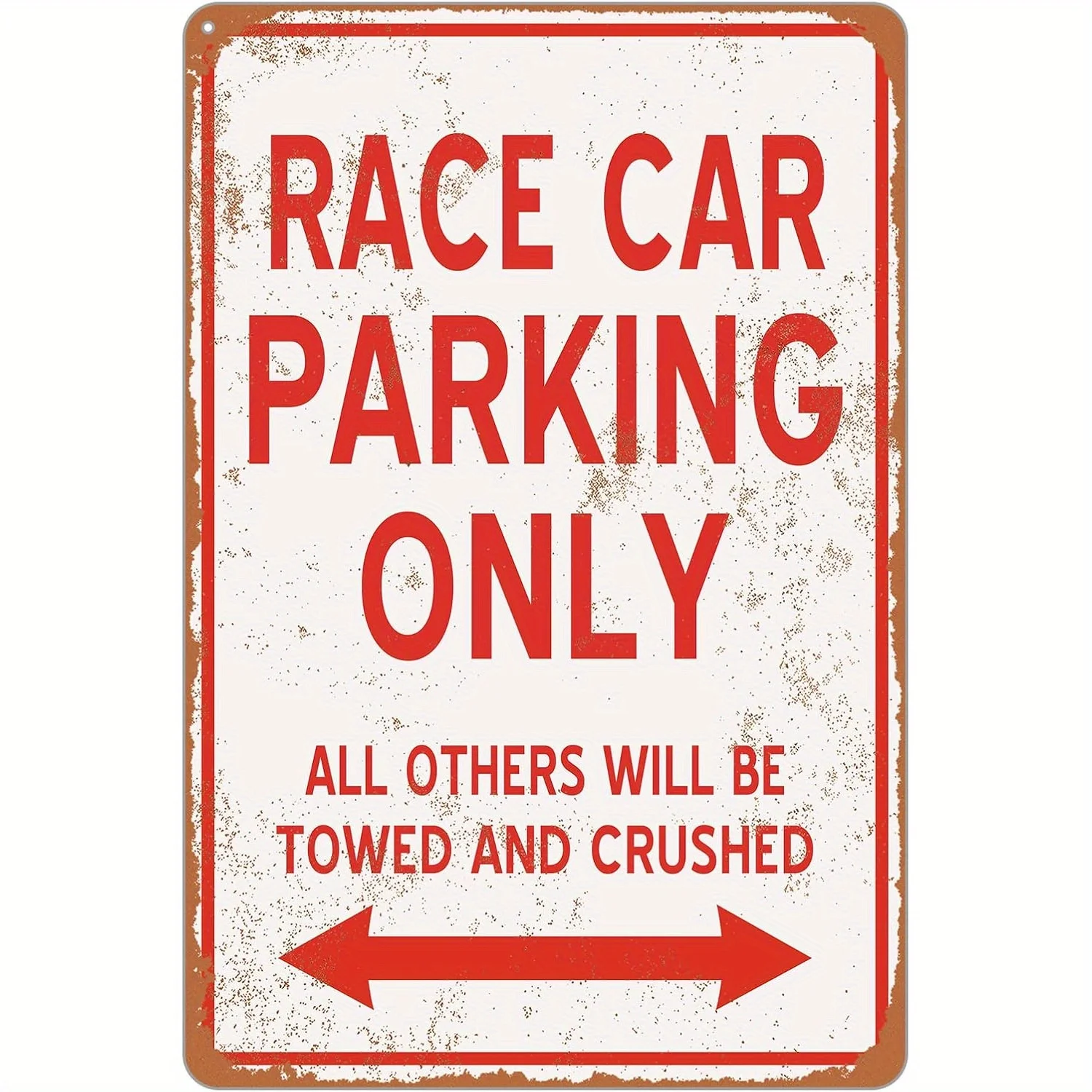 Vintage KENSILO Metallschild – „Race Car Parking Only“, Wanddekoration mit kräftigem Rot-Weiß-Design – rustikale Haus- und Gartendekoration aus Eisen