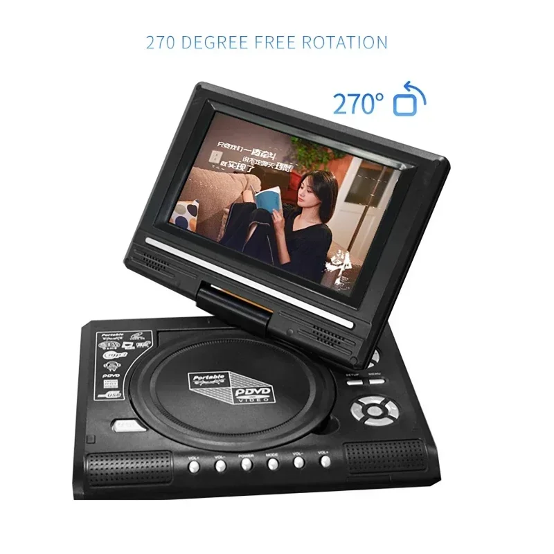 7.8 pouces Mini DVD CD EVD lecteur de disque bureau numérique Smart TV lecteurs télécommande Portable voyage 270 ° Écran rotatif
