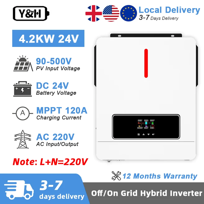 Y & H 4.2KW onduleur solaire hybride 24V 220V onduleur Off/On 120A MPPT Charge solaire double sortie onduleur à onde sinusoïdale Pure