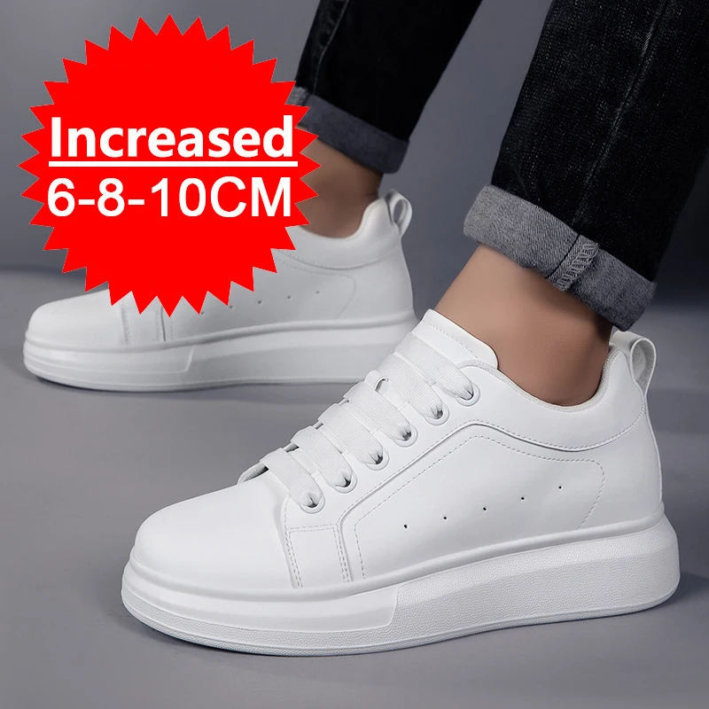 Mode PU Leder Aufzug Schuhe für Männer 6 cm 8 cm 10 cm Unsichtbare Höhe Erhöhen Weiße Turnschuhe Cortex erhöhen Casual Schuhe