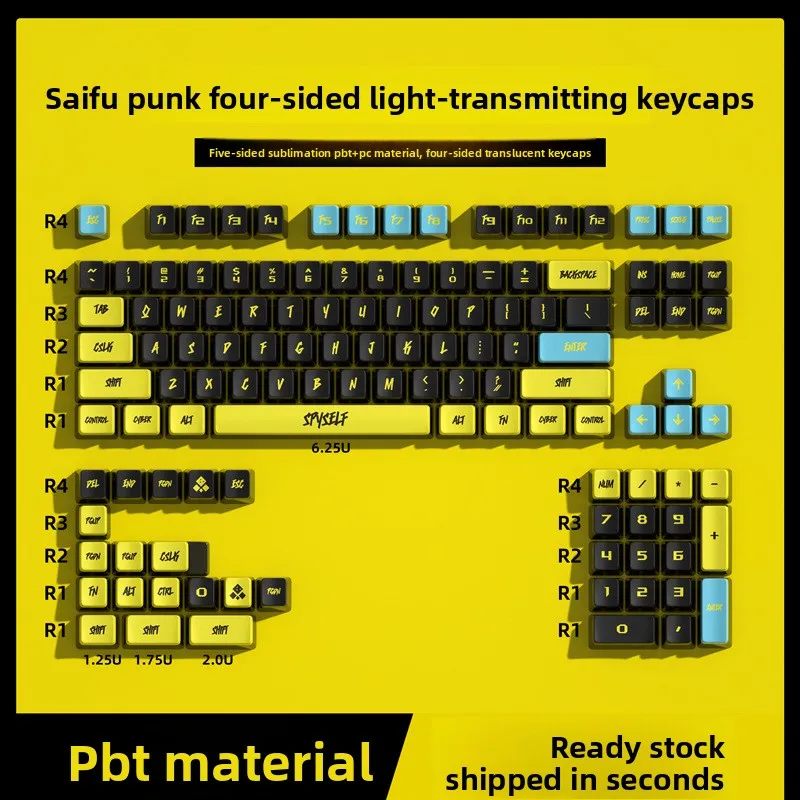 SPYSELF Cyberpunk vierseitige durchscheinende Pudding-Tastenkappen aus PBT-Material, Wärmesublimation Image