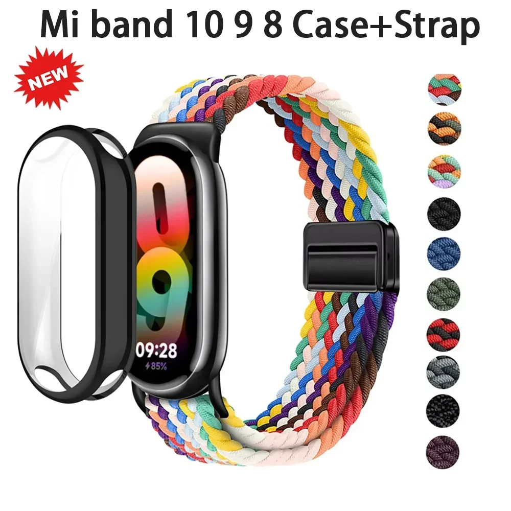 Gehäuse + geflochtenes Nylonarmband für Xiaomi Miband 10 9 8, atmungsaktives Armband, Armband für Mi Band 10/9/8 NFC Miband 10/9 Keramikgürtel Image