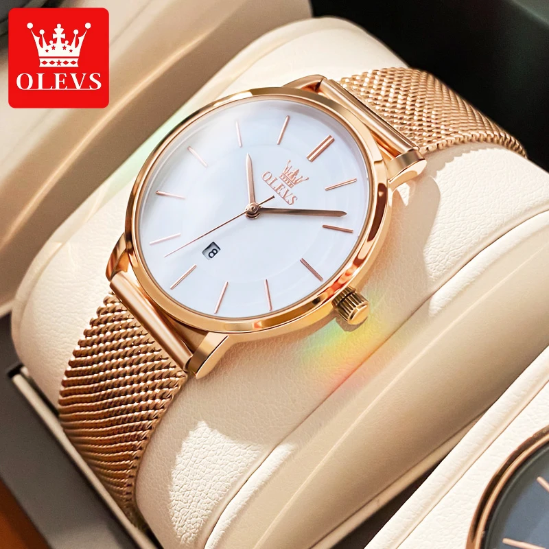OLEVS – montre de luxe à Quartz pour femmes, étanche, en acier inoxydable, ensemble or Rose, coffret cadeau