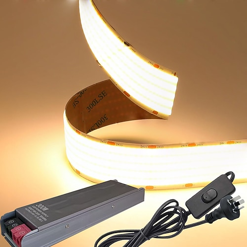 Striscia LED COB da 24 V, 15 mm, 24 W, 960 LED/m, 30 mm, 40 W, 1600 LED/m, larghezza 8,2-16,4 piedi, alta luminosità, CRI 90, grande superficie luminosa, IP20, non impermeabile, luci a nastro LED per