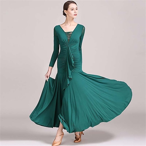 abito da ballo moderno a maniche lunghe da donna, abito da allenamento, costume da ballo da sala