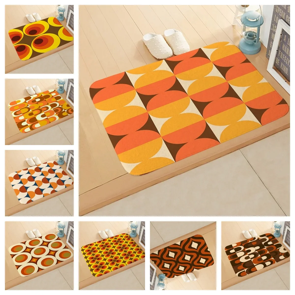 Orange Modern Geometric Pattern Welcome Rug Living Room Bedroom Anti-slip Area Carpets Home Decor Kitchen Entrance Foot Mat