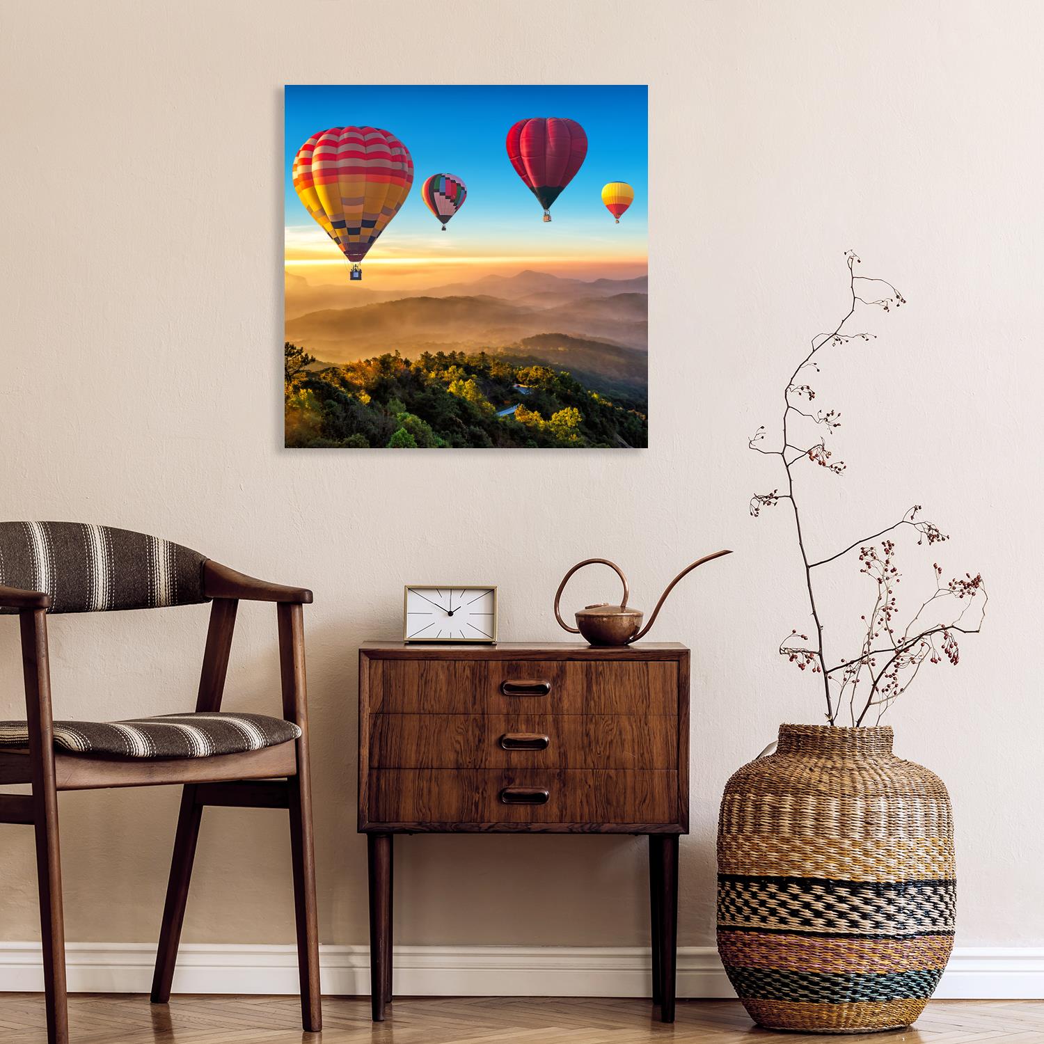 XXL-Wandbild QUEENCE "Akustikbild Landschaft mit Heißluftballons", farbe bild(er): bunt, B:100cm H:100cm T:2,5cm, Polyester, Bilder, Einfache Akustiklösung ohne Baumaßnahme, Schalldämmung, Paneele Image