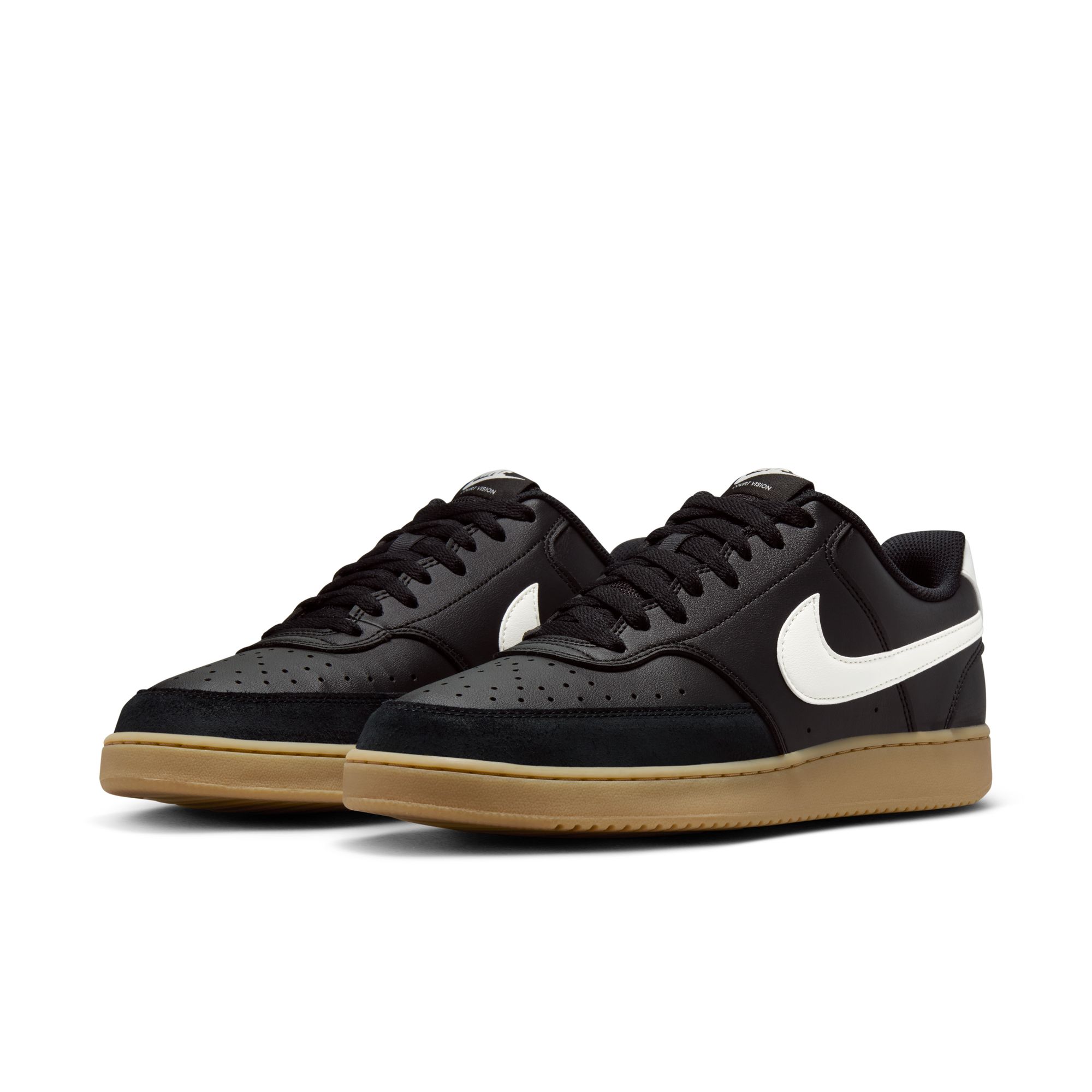 Sneaker NIKE SPORTSWEAR "COURT VISION LO", Herren, Gr. 45, schwarz, sail, gum light braun, Synthetik, Textil, Schuhe Sneaker