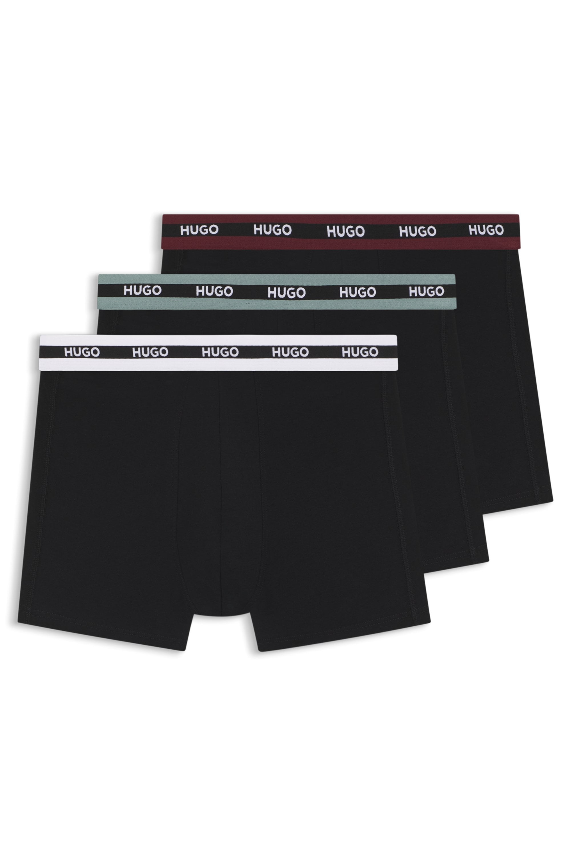 Trunk HUGO UNDERWEAR "BOXERBR TRIPL PLANET", Herren, Gr. XL (54), schwarz 002, Jersey, Obermaterial: 95% Baumwolle, 5% Elasthan, Unterhosen, kontrastfarbener Bund mit Logo Image