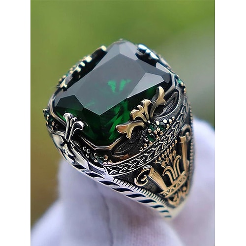 Herrenring aus Legierung mit Edelsteinen, Statement-Schmuck im Vintage-Stil mit großem Stein, mehrfarbiges Modeaccessoire, einzigartiges Weihnachtsgeschenk für Partys und den Alltag Image