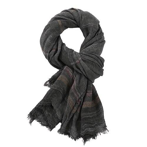 Leichter gestreifter Baumwollschal für Herren – lässiger, weicher Fransenschal im Vintage-Stil für Outdoor-Reisen im Herbst und Winter und den Alltag Image