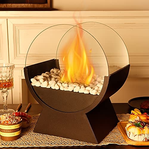 runder Tischkamin aus Glas, sauber brennende tragbare Feuerschale, Kamin ohne Abzug für Partys und Veranstaltungen auf der Terrasse im Innen- und Außenbereich Image