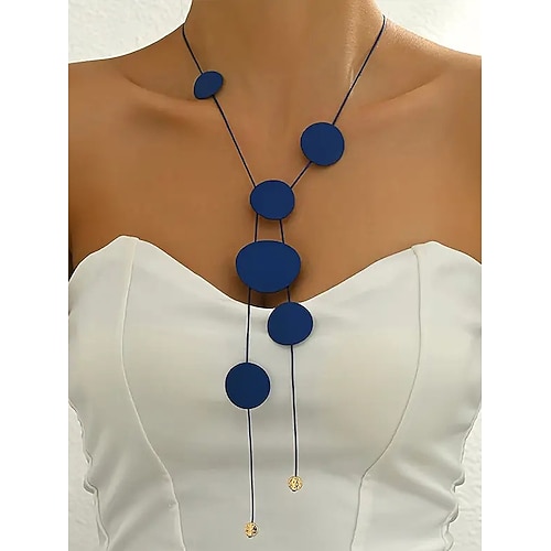 Lange Halskette mit geometrischem Scheibenanhänger für Damen – moderner, minimalistischer Lagenschmuck für elegante Partys, formelle Anlässe und den Alltag Image