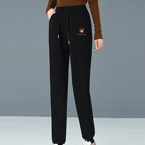 Damen Fleece-Jogginghose Lounge-Hosen Kordelzug Winddicht Warm Hohe Taille Fitnessstudio Outdoor Laufen Unterteile Einfarbig Schwarz Khaki Kaffee Sport Sportkleidung Image