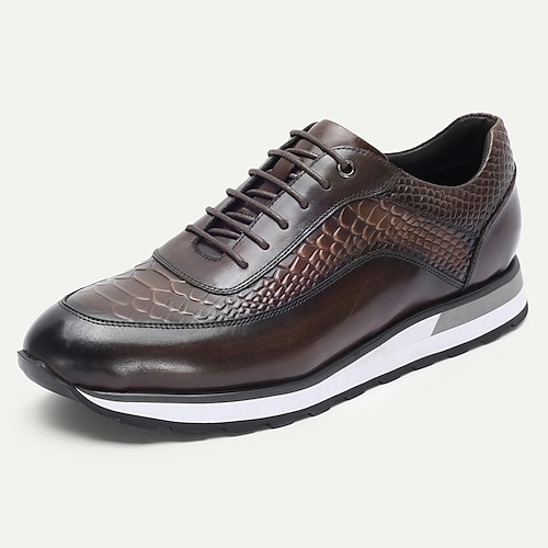 Burgunderrote Herren-Sneaker aus echtem Leder mit Krokodilprägung, runder Spitze und Kontrastnähten, elegante Luxusschuhe für Partys und Business-Events Image