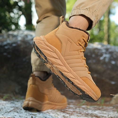 Herren rutschfeste warme Winter-Wanderstiefel mit Fellfutter, lässige Outdoor-Knöchel-Sneaker für kaltes Wetter Image