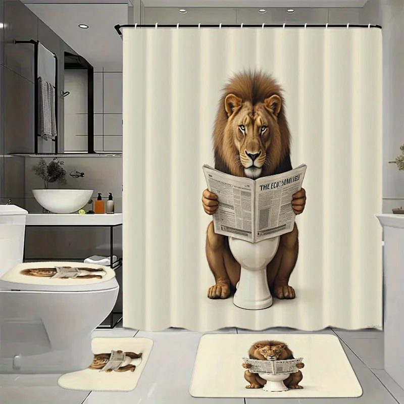 Ensemble de salle de bain 4 pièces, rideau de douche avec 12 crochets, tapis de sol, tapis de contour de toilette et tapis de couvercle de toilette, décoration de salle de bain et salle de bain