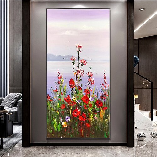 Mintura handgefertigte strukturierte Ölgemälde mit Blumenlandschaft auf Leinwand, Wandkunst, Dekoration, modernes abstraktes Bild für die Inneneinrichtung, gerolltes, rahmenloses, ungedehntes Gemälde Image