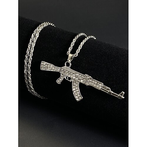 Herren-Halskette mit Anhänger aus Legierung und Strass-Pistolen-Design, Hip-Hop-Bling-Schmuckkette, modisches Statement-Accessoire für Partys, Konzerte und Streetwear Image