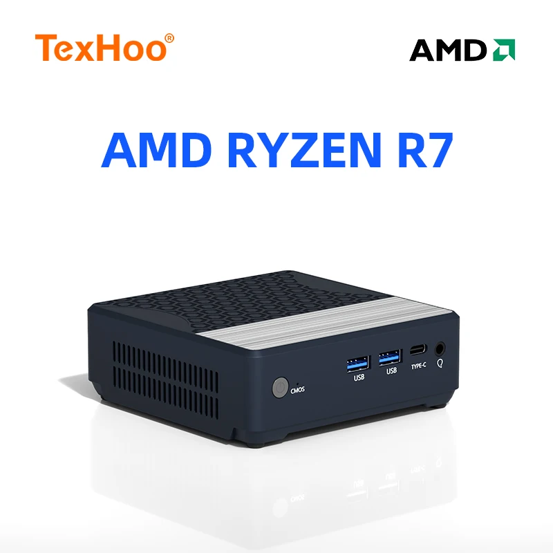 TexHoo Mini PC AMD R7 3700U R5 3500U DDR4 NVMe SSD double HDMI WiFi 5 BT4.0 Mini PC ordinateur de bureau