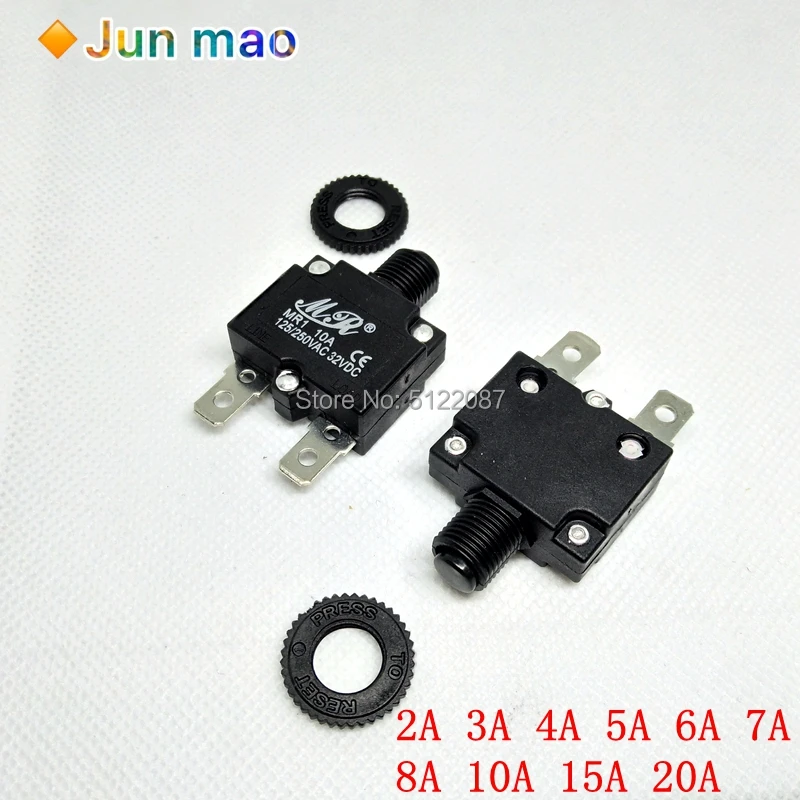 1PCS Reset Sicherung Circuit Breaker MR1 2A 3A 4A 5A 6A 7A 8A 10A 15A 20A Thermische Schalter Überlast protector Push-Taste Schwarz WP-01 Image
