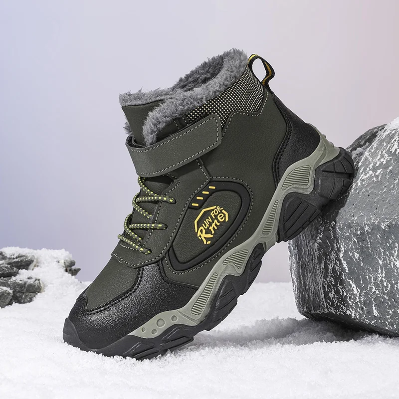 Kinder Schuhe Herbst Winter PU Leder Turnschuhe für Kinder Warme Baumwolle Sport Schuhe High-top Outdoor Turnschuhe Jungen Stiefeletten