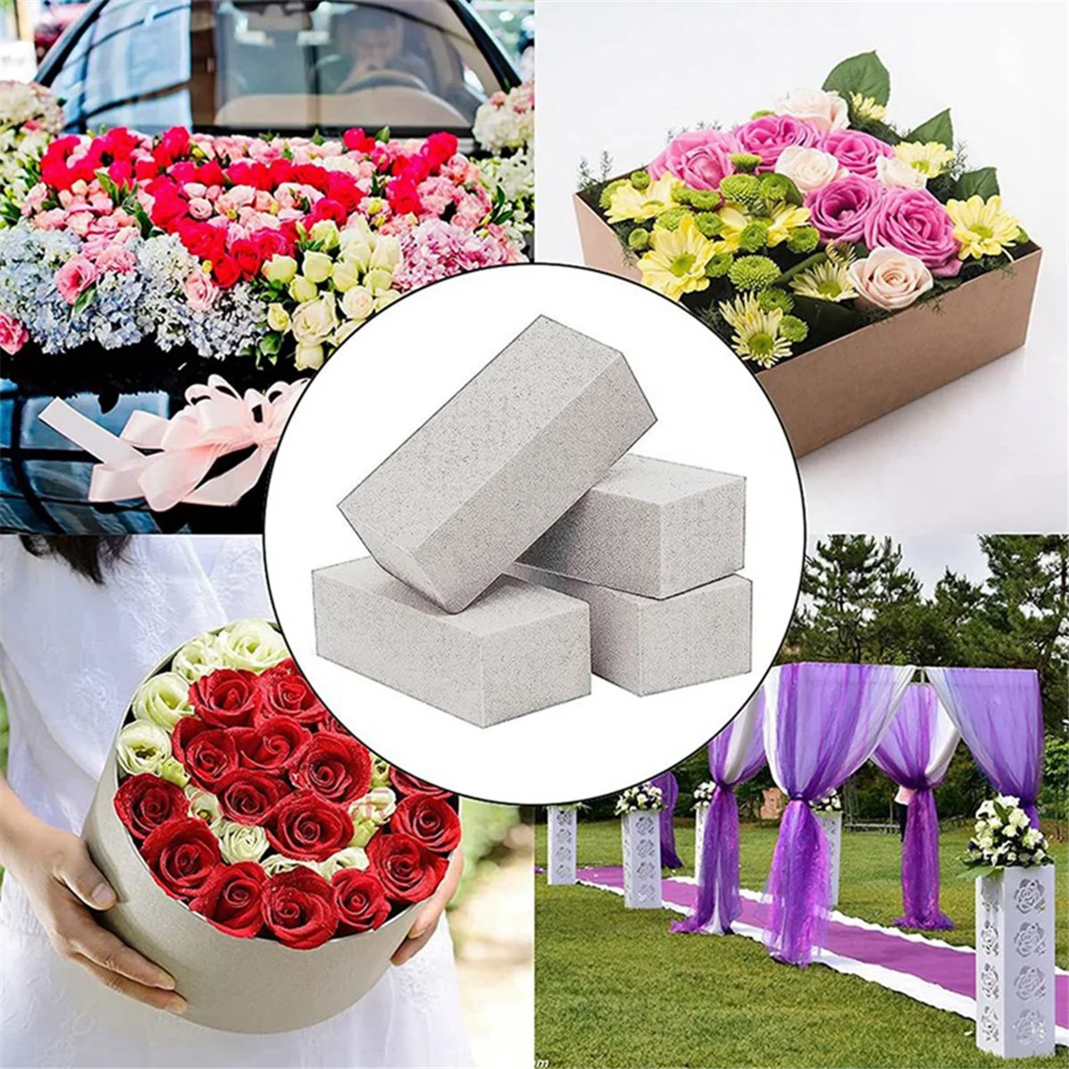 4 Stück trockener Blumenschaum für nasse Blumenschaumsteine, graue Floristenblöcke für Blumenarrangements Image