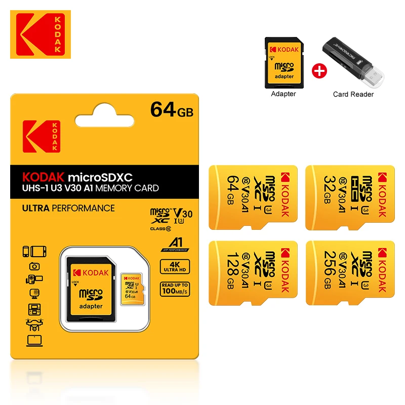 KODAK Micro SD-Speicherkarte 512 GB 256 GB bis zu 90 MB/s Class10 U3 32 GB 64 GB 128 GB TF-Karte 4K HD für USB-Kartenleser-Adapter Microsd Image