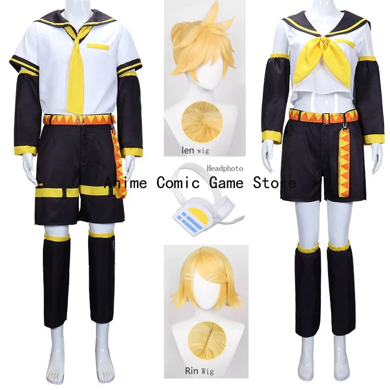AUF LAGER XS-2XL Rin Len Cosplay Kostüm Anime Rinn Kagaminee Cosplay Perücke JK Uniform für Halloween Party Outfits für Frauen Männer Image