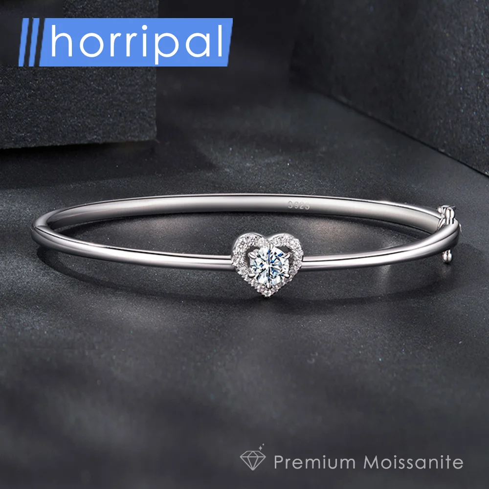 HORRIPAL D VVS1 Herz-Moissanit-Armreif aus S925-Silber für Damen, GRA-zertifiziert, vergoldet mit 18 Karat Weißgold, eleganter, modischer, edler Schmuck