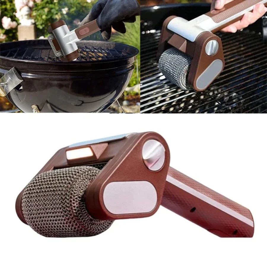 Drahtlose elektrische Edelstahl Roller Grill Reiniger Pinsel Austauschbare Bürstenköpfe Lebensmittel Grill Pinsel BBQ Reinigung Werkzeuge Image