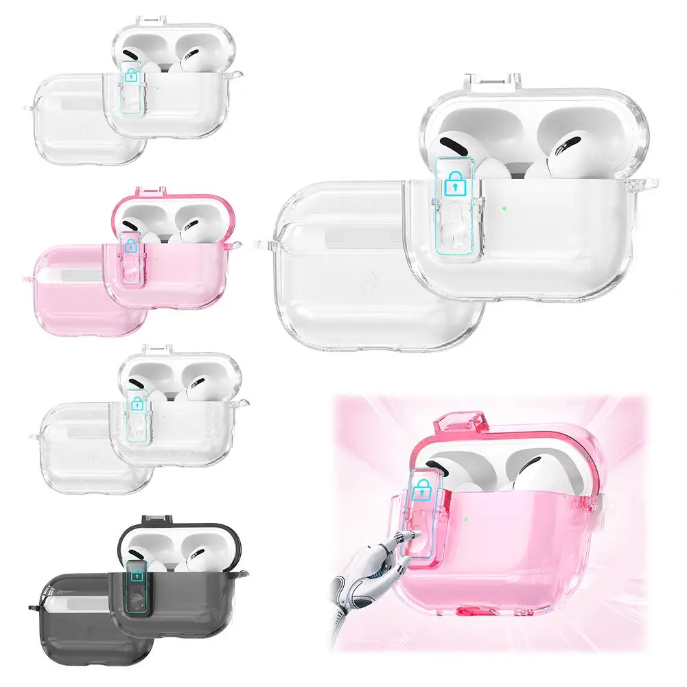 Transparente Kopfhörerhülle für AirPods Pro 3, einzigartiges, abschließbares/aus-Design, automatischer, aufklappbarer One-Touch-Deckel, transparente Kopfhörerabdeckung Image
