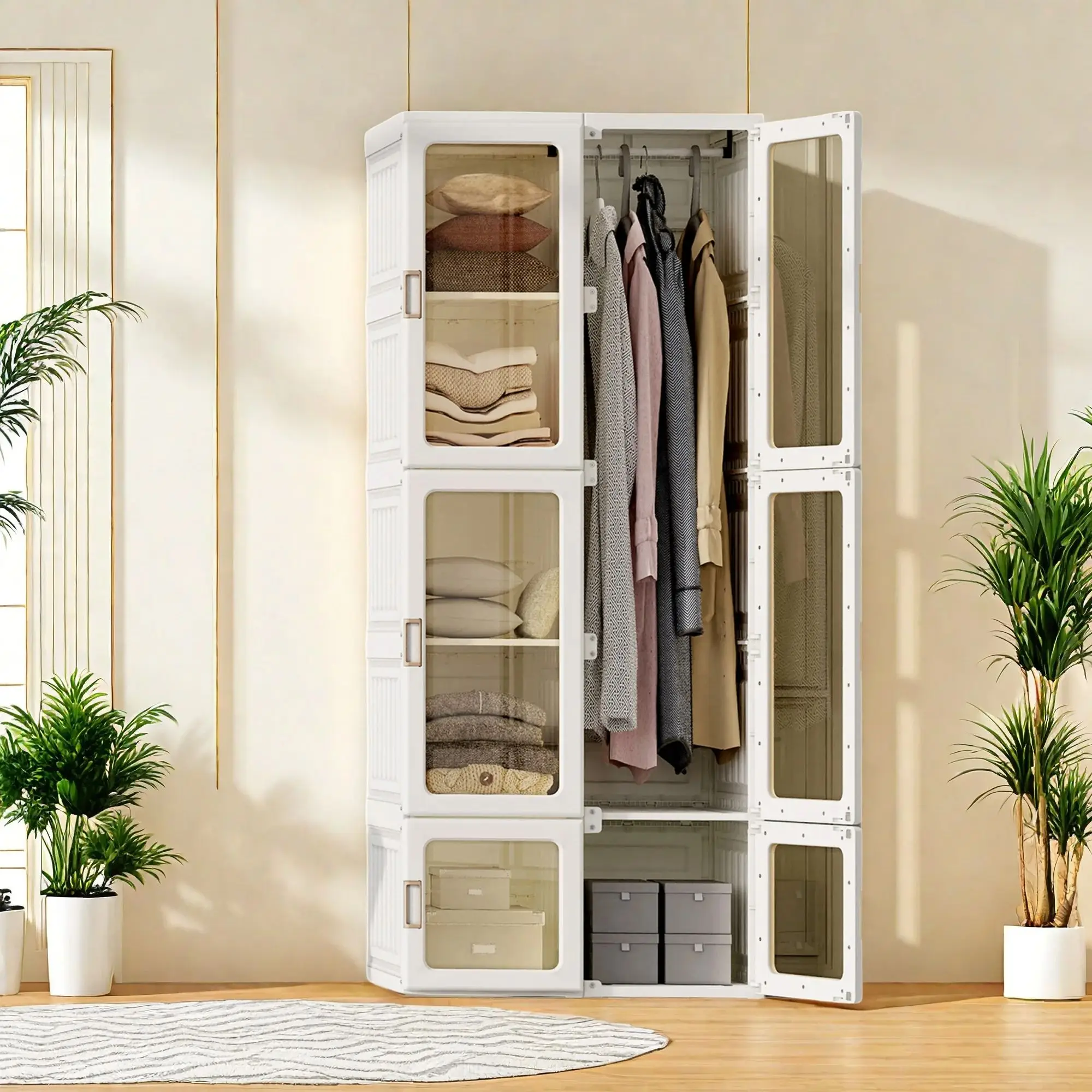 Anajqaqia 69 x 50 x 170 cm tragbarer Kleiderschrank mit Stauraum, Schrank, Schränke, Schlafzimmerschrank, Schrank-Aufbewahrungsorganisator